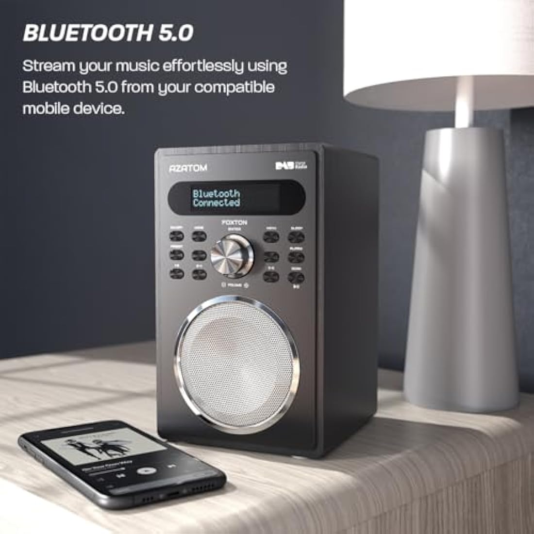 Azatom Foxton FX2 DAB/DAB+ Digital Radio with Bluetooth & Dual Alarms - Black