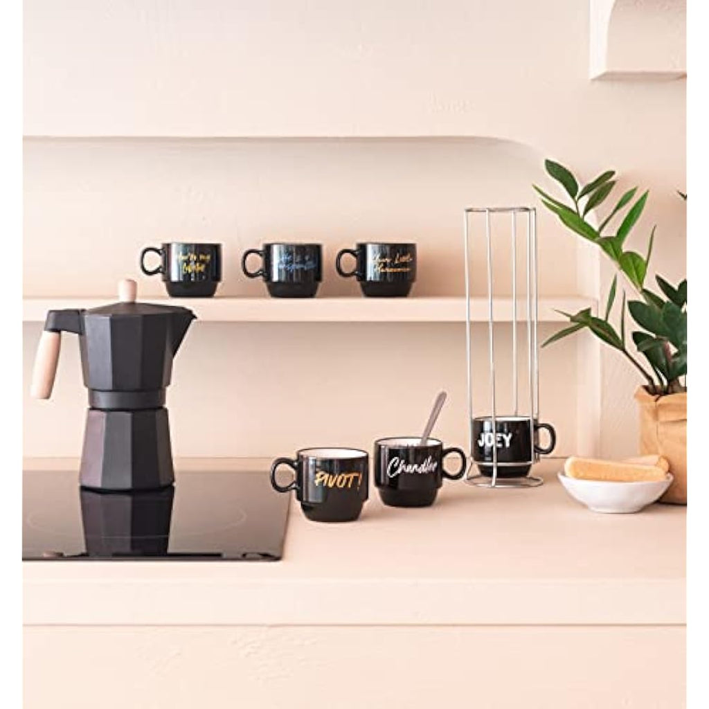 Friends TV Show Stacking Mugs Set of 6 with Stand - 5.4oz Porcelain Cups