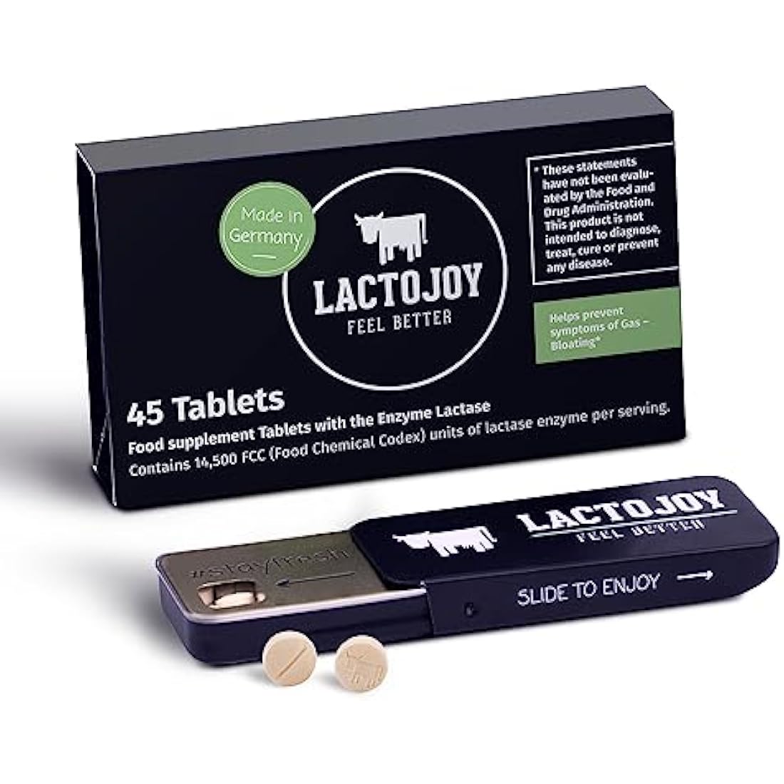 LactoJoy Lactase Tablets – 14,500 FCC High Dose Enzyme – 45 Pcs Vegan