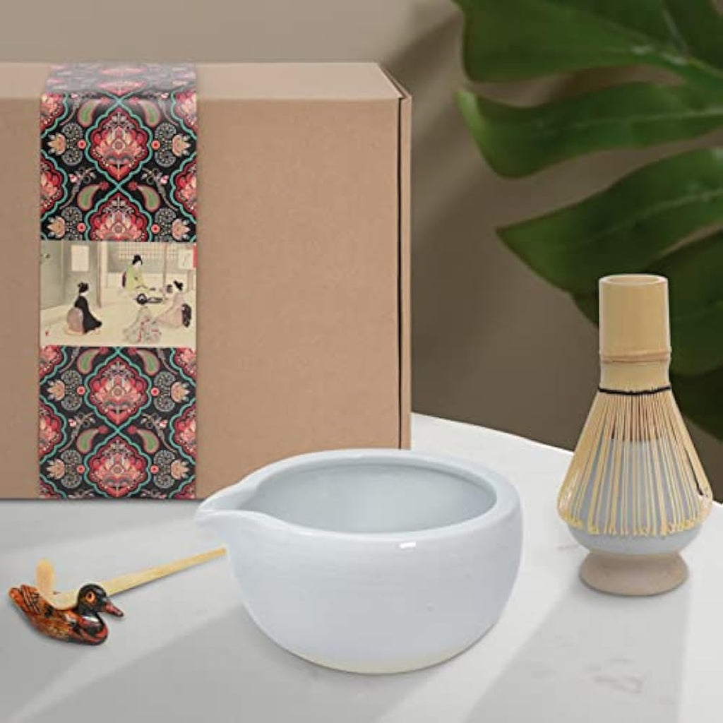 Artcome Matcha Ceremony Kit – Bamboo Whisk and Pottery Bowl with Spout