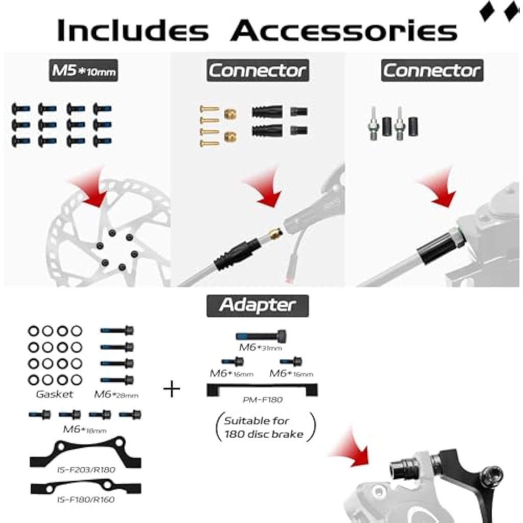DYISLAND E-Bike Hydraulic Disc Brake Set | 4-Piston Kit with 180mm Rotors