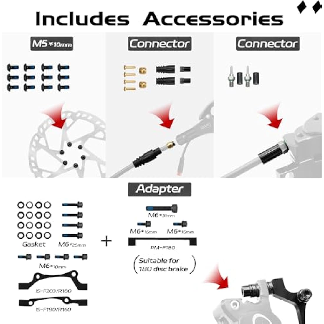 DYISLAND E-Bike Hydraulic Disc Brake Set | 4-Piston Kit with 180mm Rotors