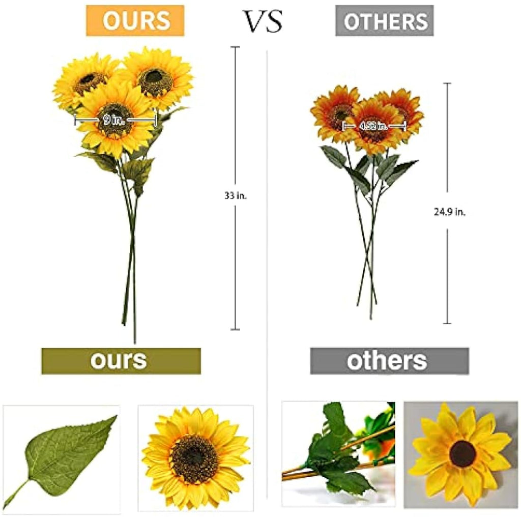Briful 33" Tall Artificial Sunflowers – 9" Large Silk Flower Heads, 3 Pack