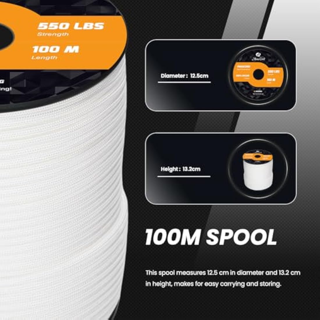 Abma Cord 550 Paracord – 100m Type III 7-Strand Nylon Rope, White