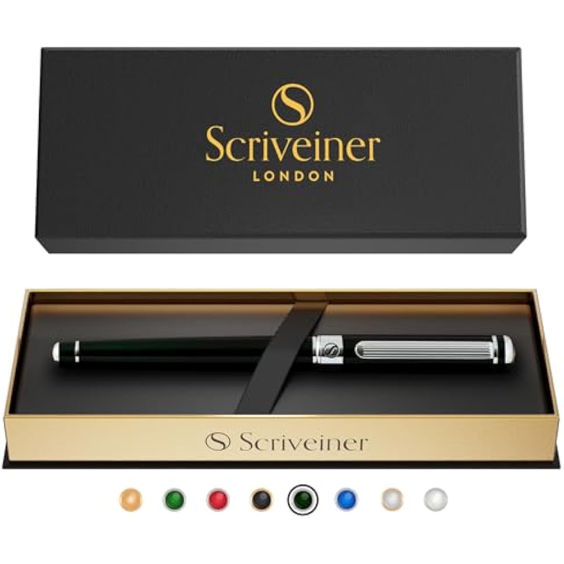 Scriveiner Luxury Rollerball Pen – Black & Green with Chrome Trim