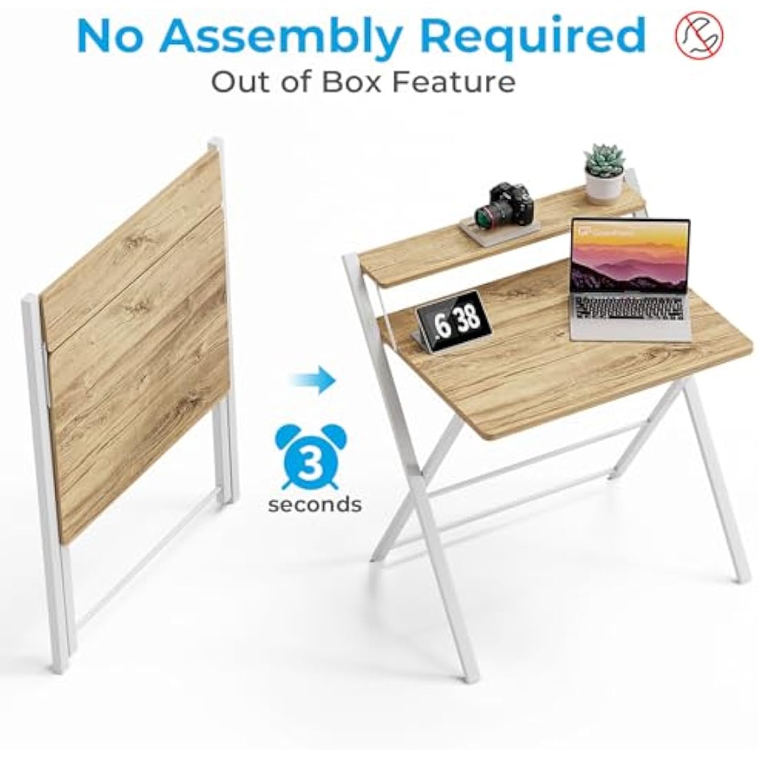 GreenForest Foldable Computer Desk with Monitor Shelf | Oak Small Desk
