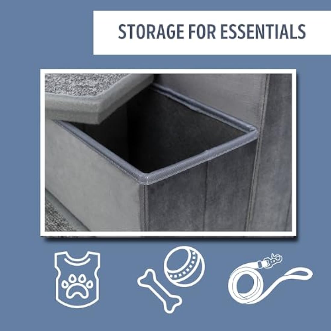TRIXIE Foldable 3-Step Pet Stairs with Storage | Velour Dog Steps