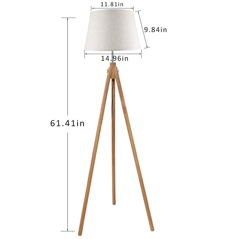 DINGLILIGHTING Wooden Tripod LED Floor Lamp | 3000K Warm White Reading Light