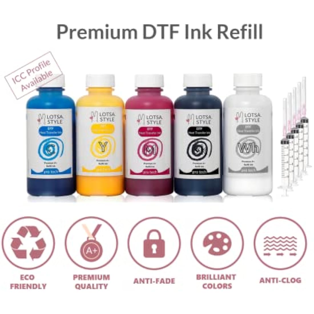 LOTSA. STYLE Premium DTF Ink Refill Kit - CMYK+W for Inkjet Printers