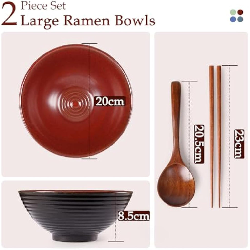 NUTRIUPS Ceramic Ramen Bowl Set of 2 – 1200ml Japanese Noodle Bowls