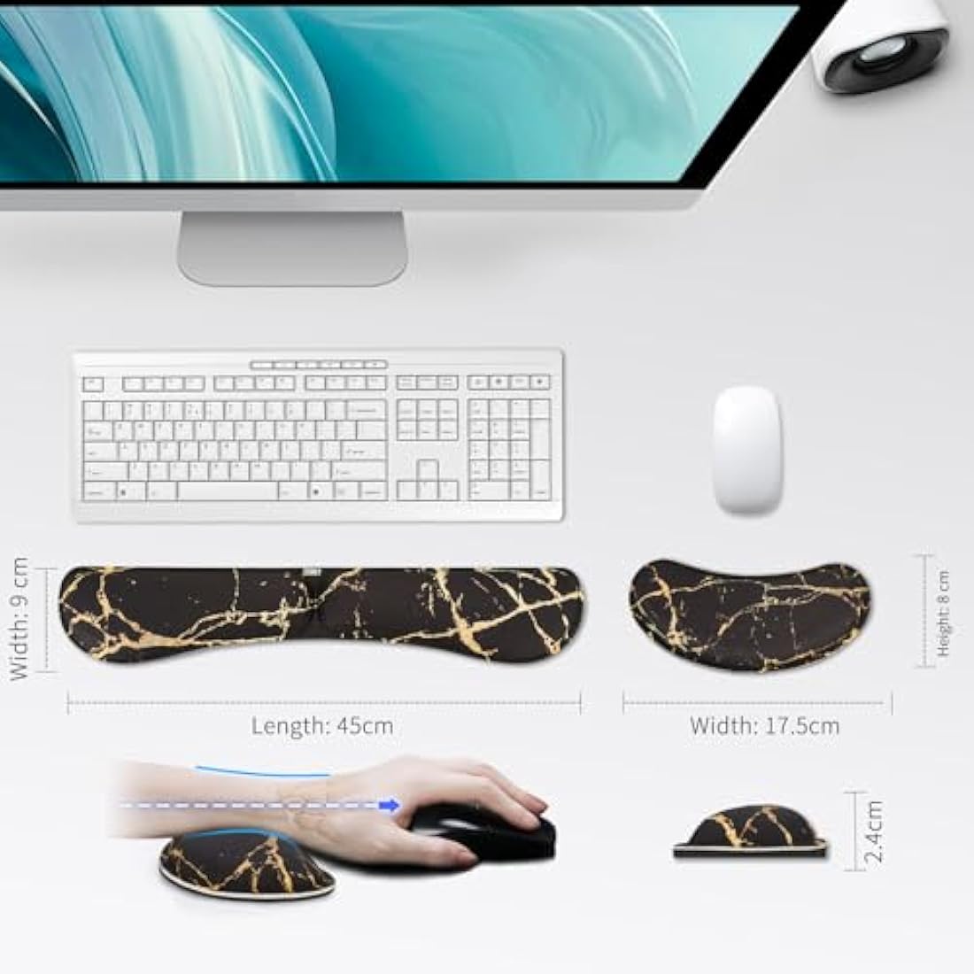 ZIBLY Ergonomic Keyboard and Mouse Wrist Rest Set – Memory Foam Support