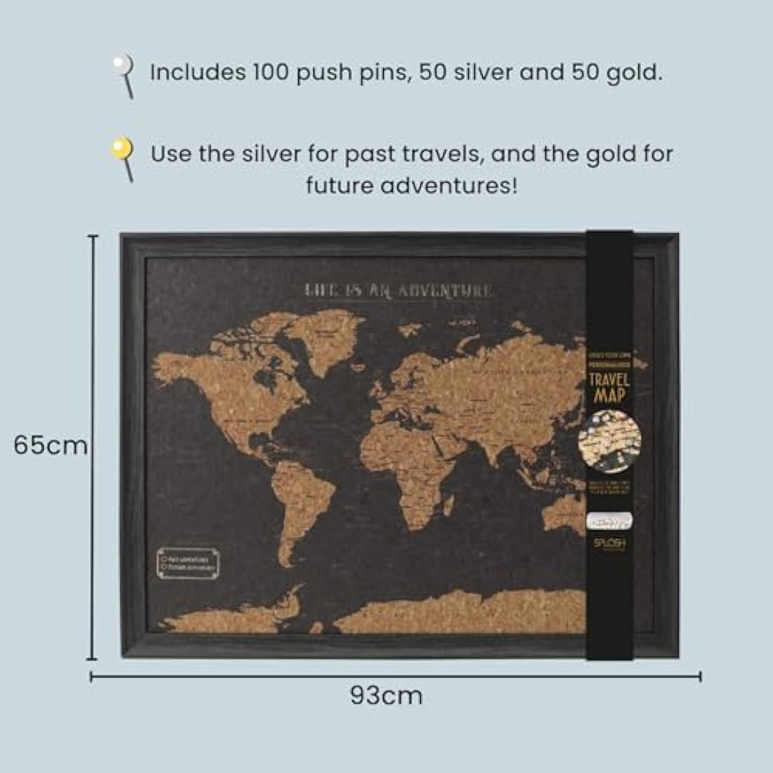 World Map Pin Board – Large Black Framed Cork Board