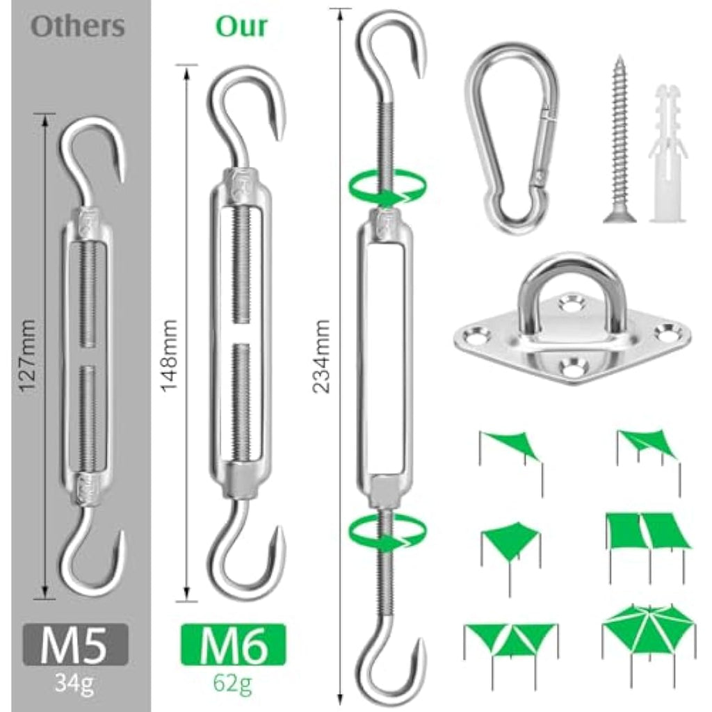 Sun Shade Sail Hardware Kit – M6 304 Stainless Steel Set