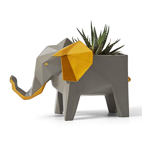Amoy-Art Elephant Succulent Planter | Geometric Polyresin Animal Statue