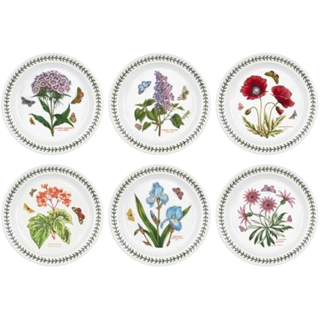 Portmeirion Botanic Garden Ceramic Plates - Set of 6 Floral 20cm Plates