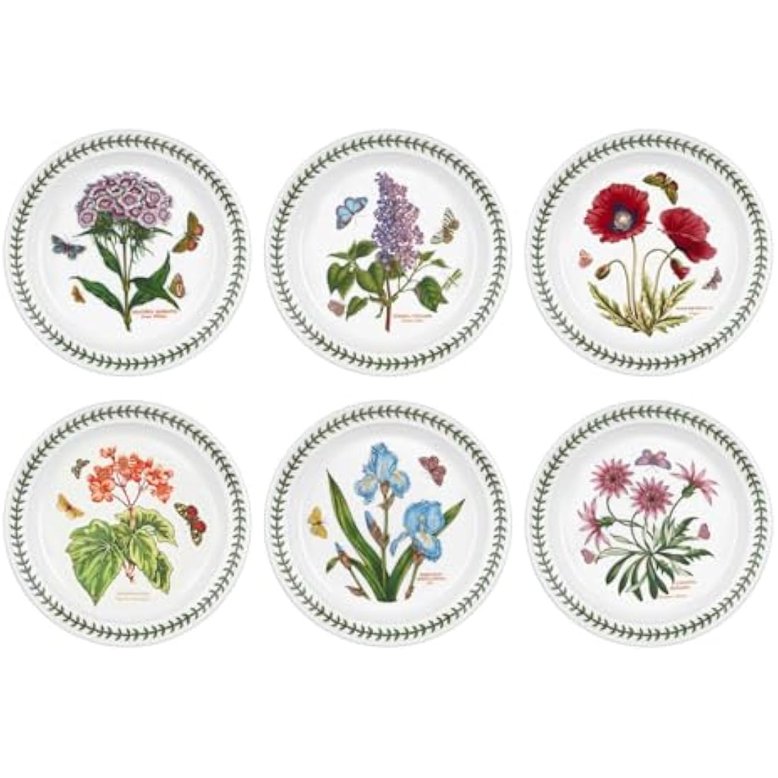 Portmeirion Botanic Garden Ceramic Plates - Set of 6 Floral 20cm Plates