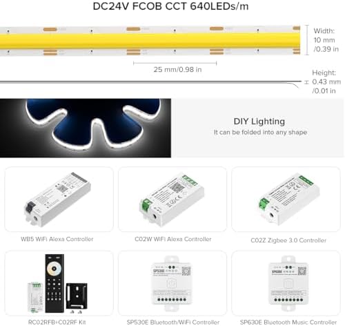 BTF-LIGHTING FCOB CCT LED Strip | 2x5M Tunable 3000K-6000K 24V 640LEDs/m