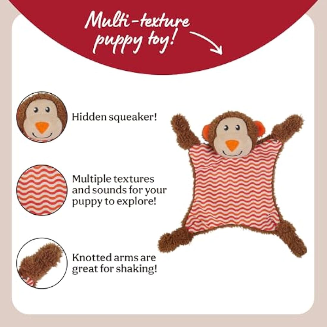 Rosewood Little Nippers Cheeky Chimp Puppy Toy – Squeaky Plush Teether