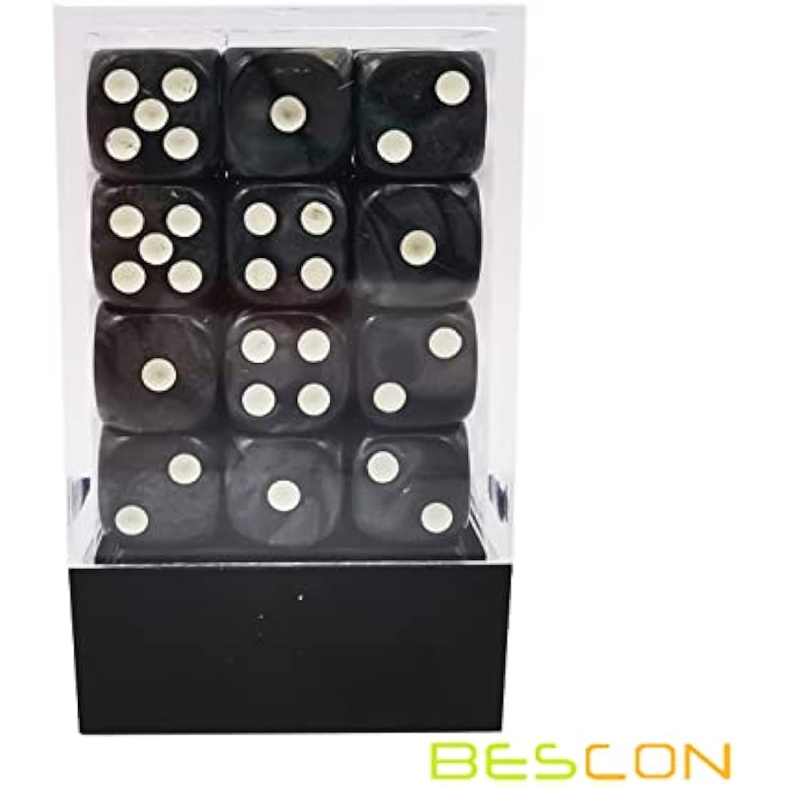 Bescon Marble Black 12mm 6-Sided Dice Set | 36 Count Block with Box