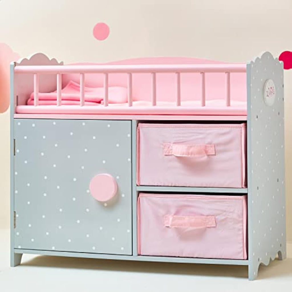 Olivia's Little World Wooden Doll Crib with Storage Cabinet & Cubby