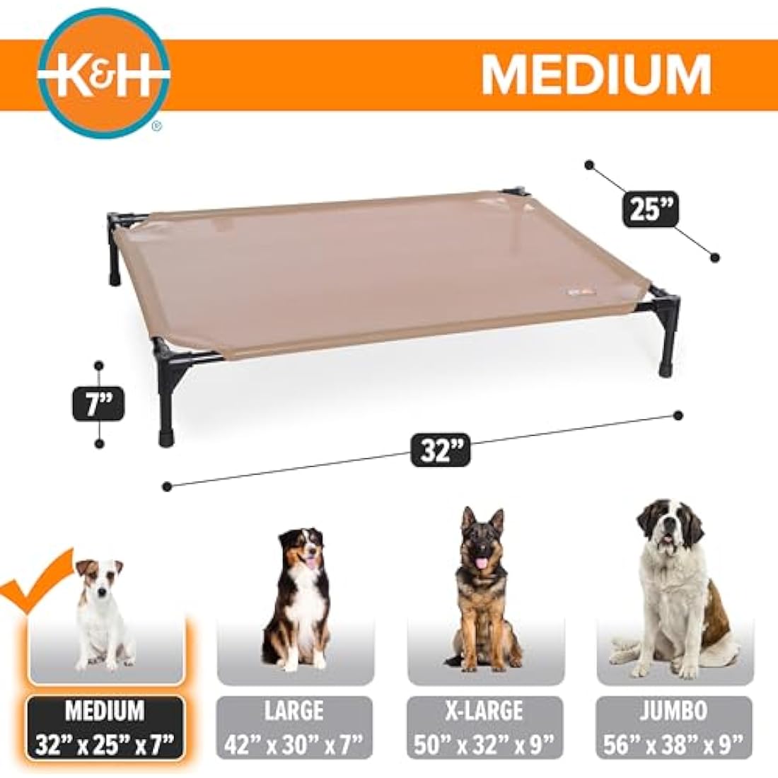 K&H Pet Products Elevated Dog Bed – Breathable Mesh Pet Cot, Medium