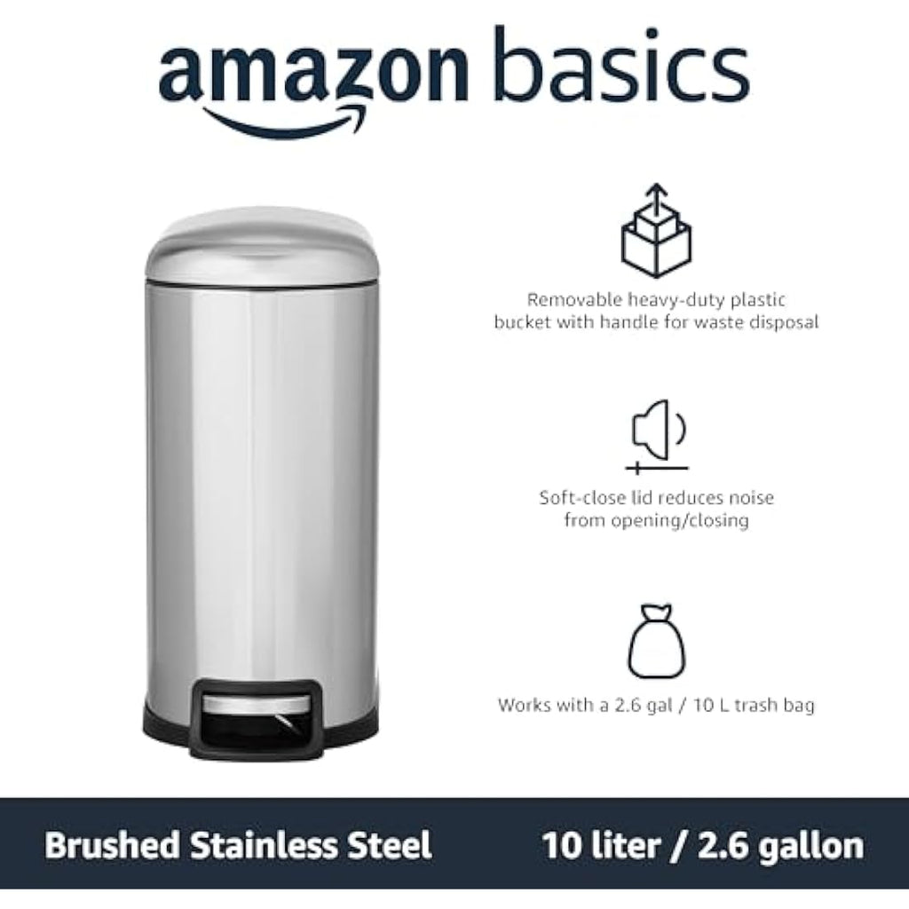 Jolof Store Slim 10L Stainless Steel Trash Can with Soft-Close Lid