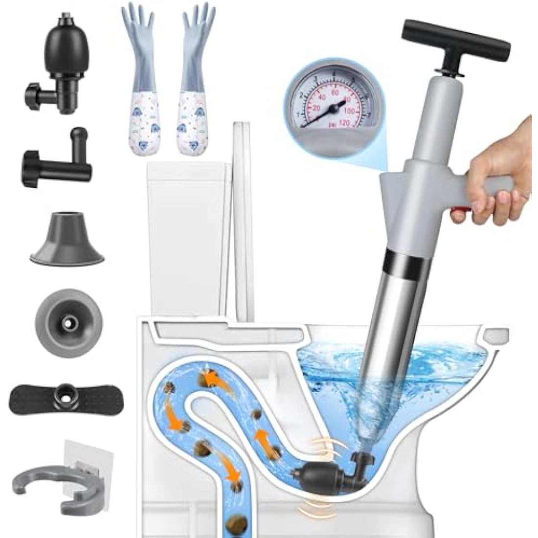 inShareplus High Pressure Toilet Plunger – Stainless Steel Drain Unblocker