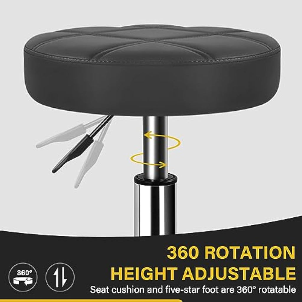 Jolof Store PU Leather Rolling Swivel Stool – Adjustable Height, Black