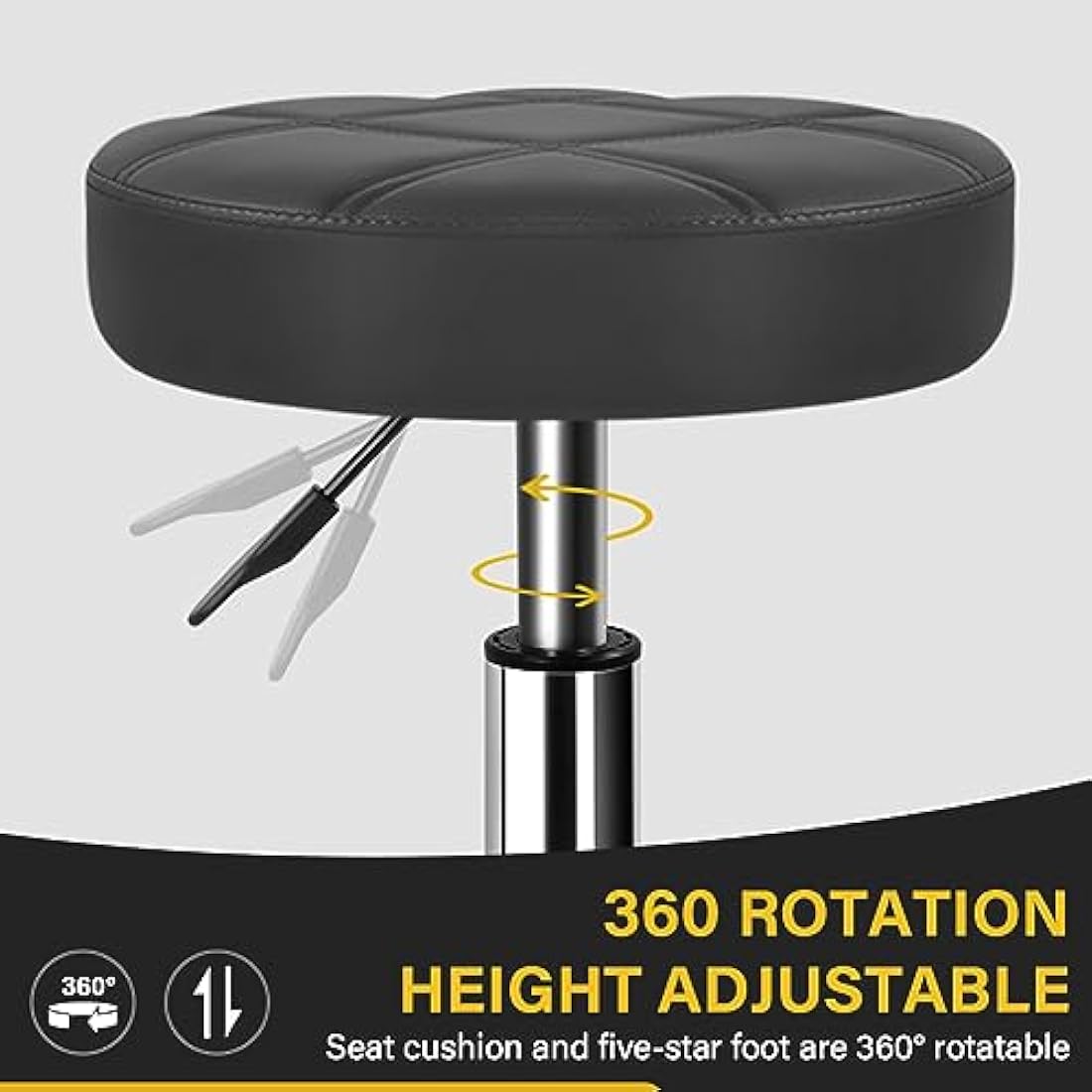 Jolof Store PU Leather Rolling Swivel Stool – Adjustable Height, Black