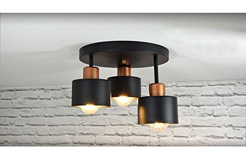 Retro Ceiling Lamp | 3-Flame Black & Copper Skandi Light