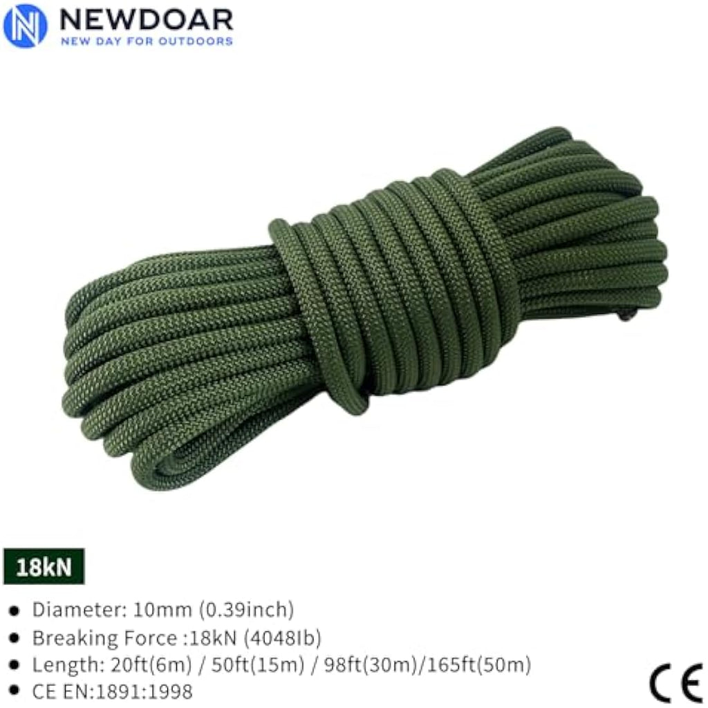 NewDoar 10mm Static Accessory Cord – 18KN High Strength Double Braid Rope