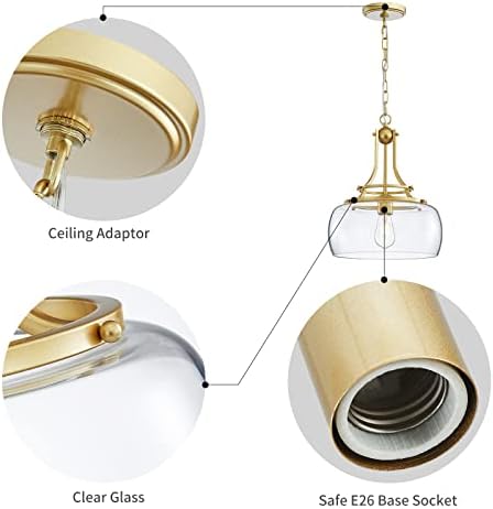 WUZUPS Industrial Gold Farmhouse Chandelier | Round Glass Pendant Light