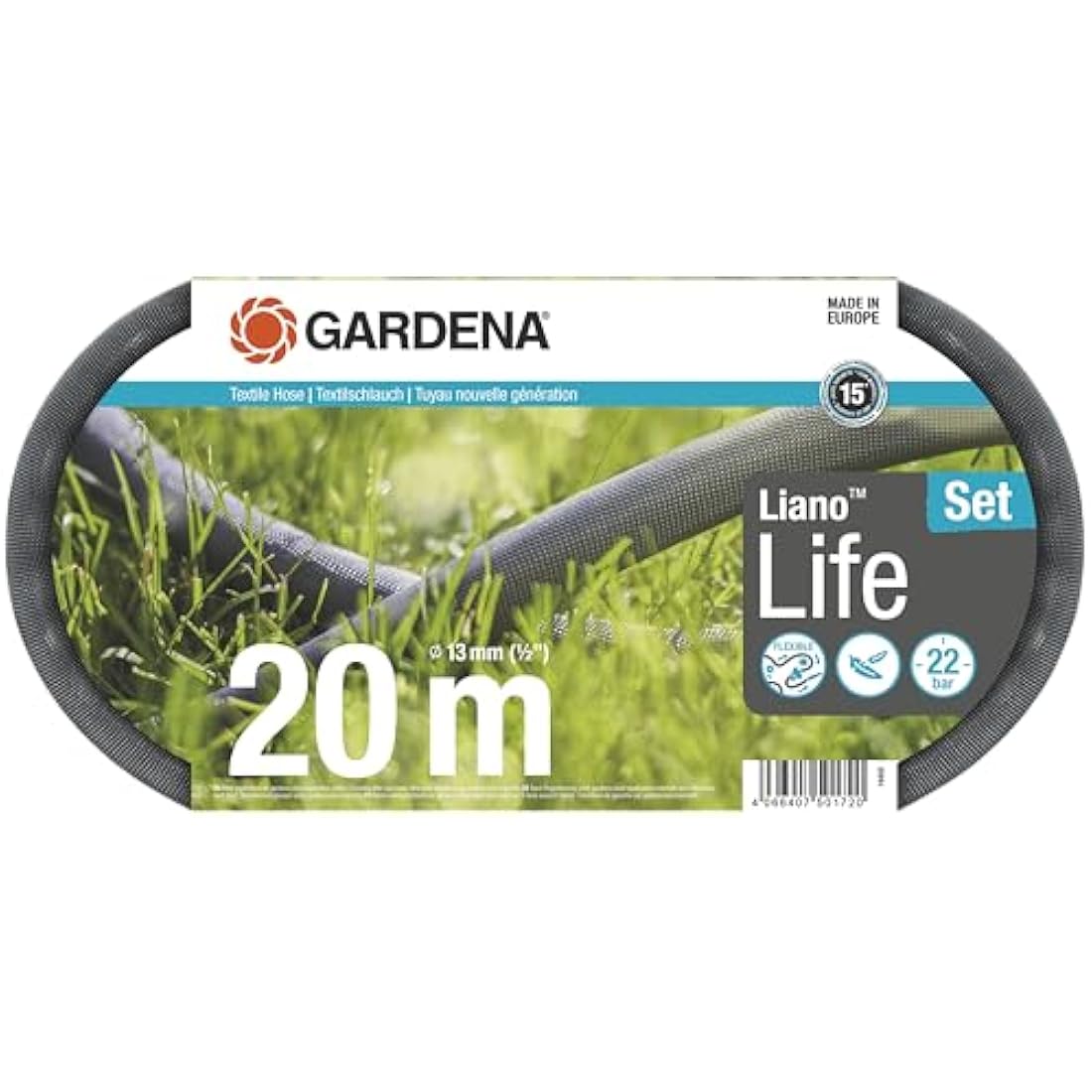 Gardena Liano Life Textile Garden Hose | 20m Flexible Kink-Free 1/2"