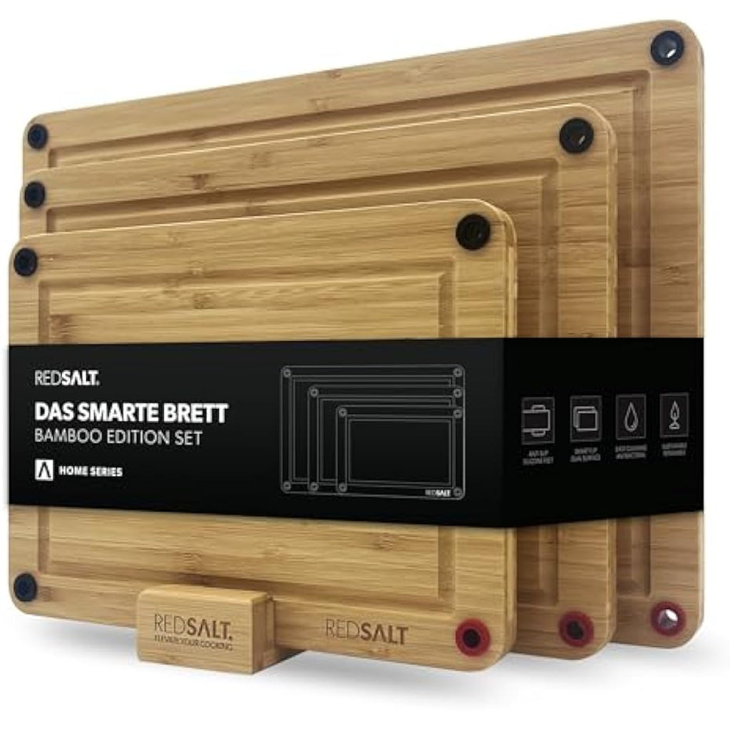 REDSALT Organic Bamboo Chopping Board Set of 3 – Non-Slip Kitchen Boards