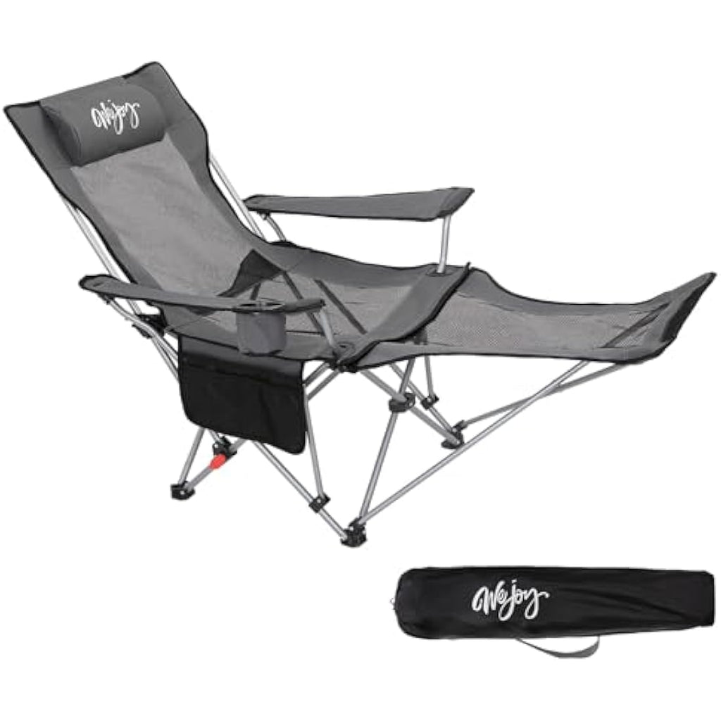 WEJOY Folding Recliner Camping Chair with Detachable Footrest – Grey Black