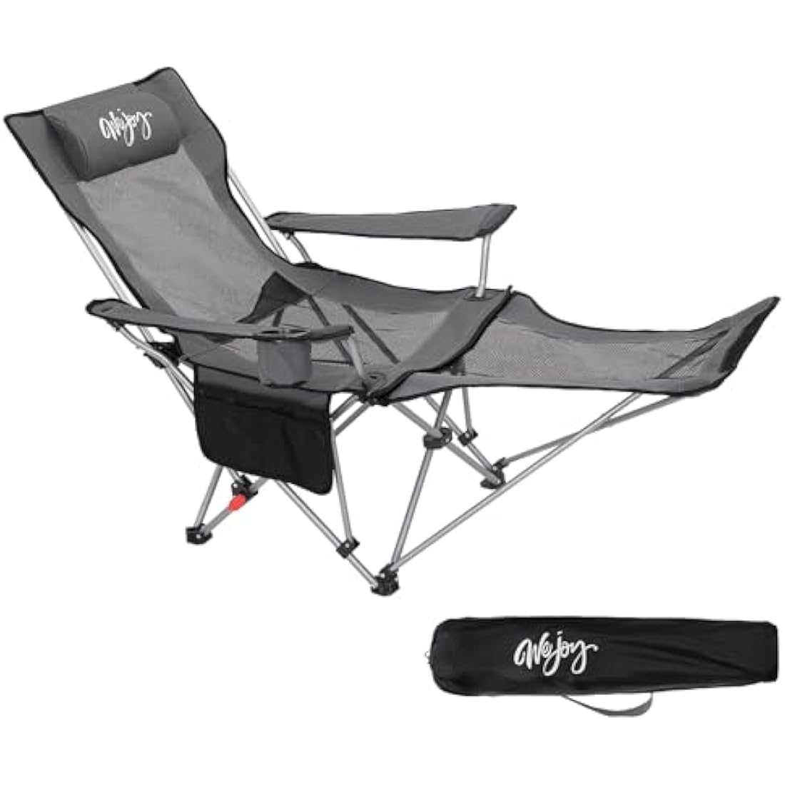 WEJOY Folding Recliner Camping Chair with Detachable Footrest – Grey Black