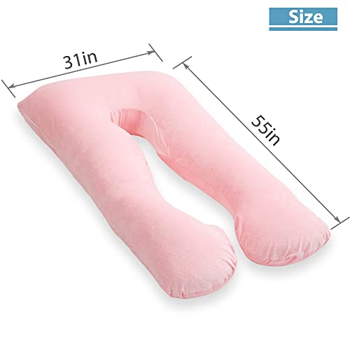 AS AWESLING U-Shaped Pregnancy Pillow | Full Body Support Velour - Pink