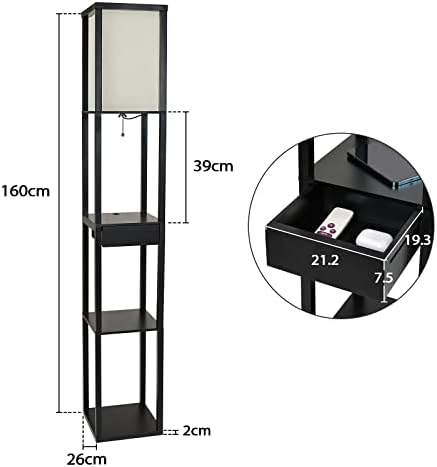 PULUOMIS Floor Lamp with Shelves | 3-Tier Storage Lamp with USB Ports
