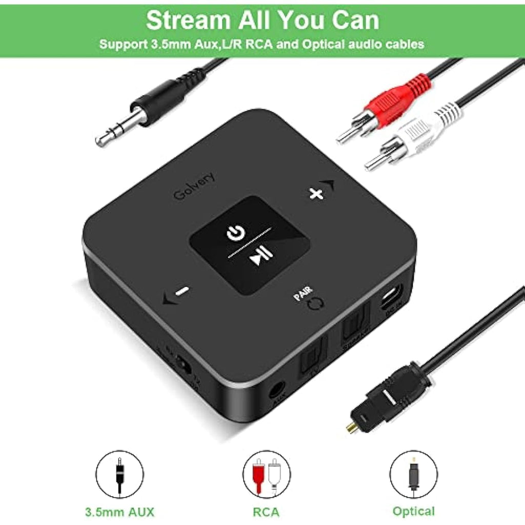 Golvery Bluetooth 5.0 Transmitter Receiver | 2-in-1 Optical RCA AUX Adapter