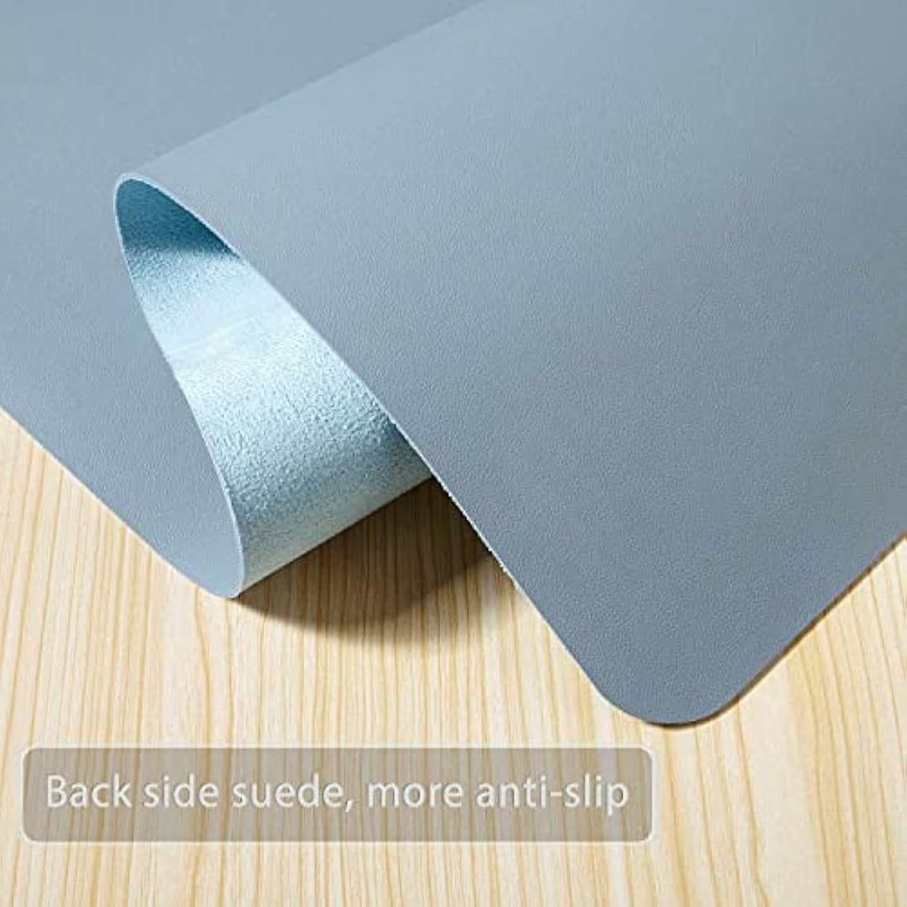 DOBAOJIA PU Leather Desk Pad – 31.5" x 15.7" Waterproof Mouse Mat, Greyish Blue