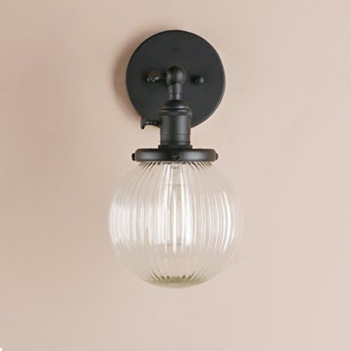 Jolof Store Industrial Ribbed Glass Wall Sconce – 15cm Vintage Black Lamp