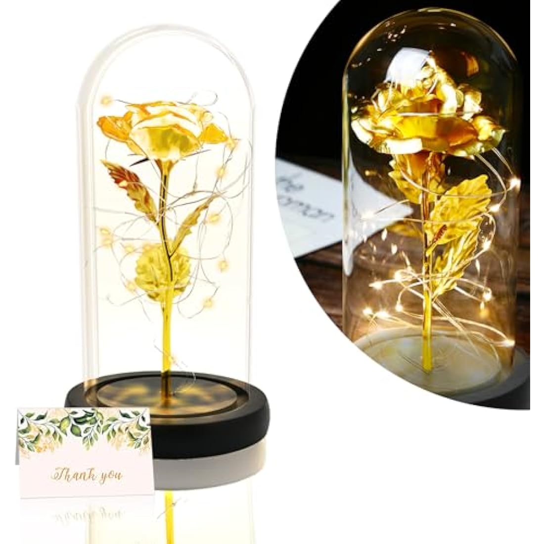 TINYOUTH 24K Gold Eternal Rose in Glass Dome with LED Lights | Jolof Store