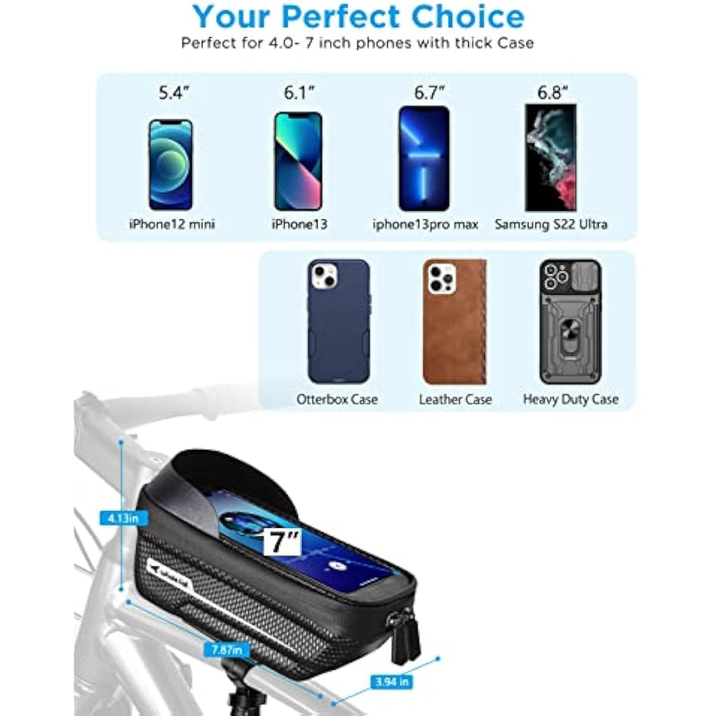 Whale Fall Waterproof Bike Frame Bag | Hard Shell Phone Holder up to 7"