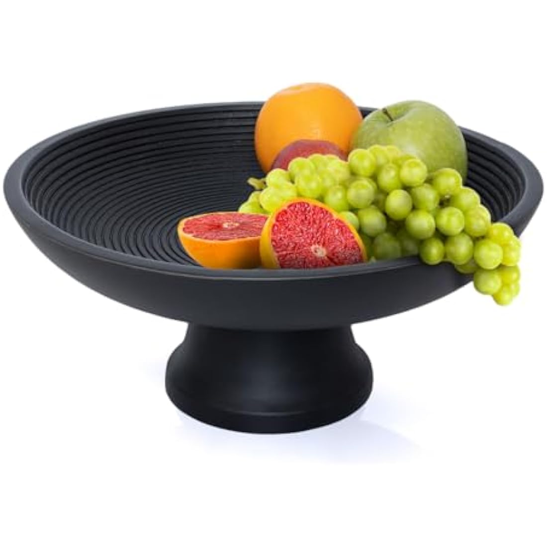 Folkulture 30cm Black Mango Wood Fruit Bowl | Ribbed Decorative Centerpiece