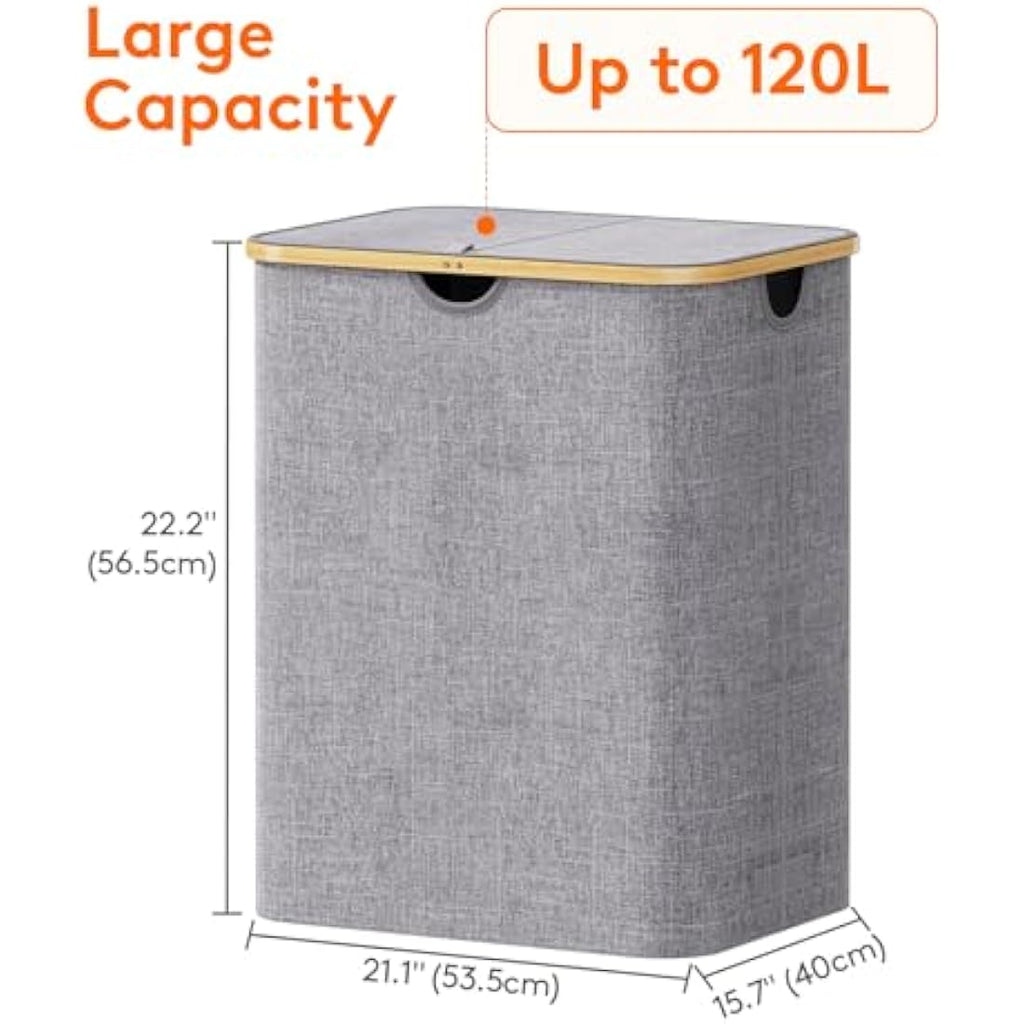 Lifewit 120L Laundry Basket with Lid | Foldable Bamboo Handle Hamper