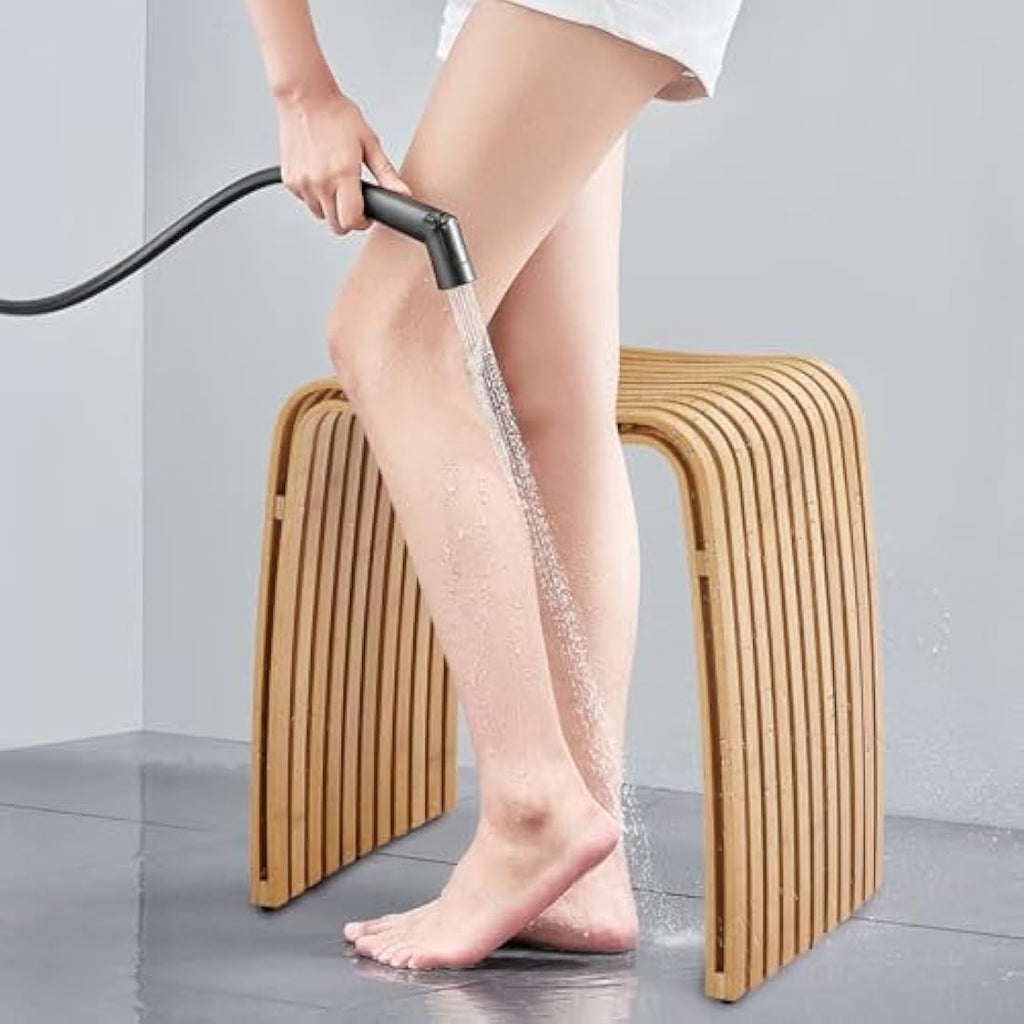 Jolof Store Bamboo Stool – Modern M-Shaped Shoe Bench & Bathroom Seat
