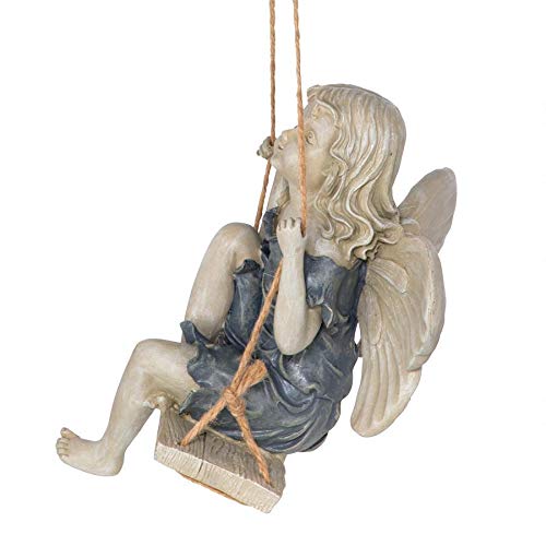 Design Toscano Summertime Fairy on a Swing Hanging Garden Statue, 29 cm