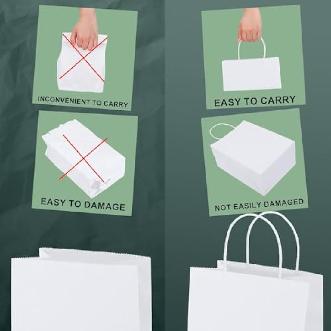 Switory White Kraft Paper Gift Bags with Handles, 16x6x12 Inch, 25 Pcs