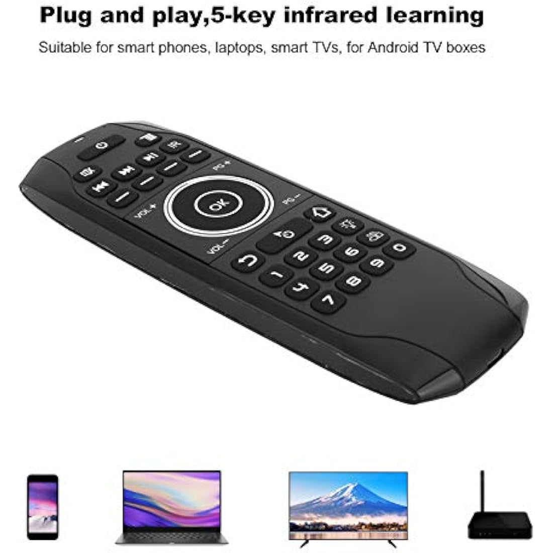 ASHATA Bluetooth 5.0 Air Mouse – Wireless Keyboard with 6-Axis Gyroscope