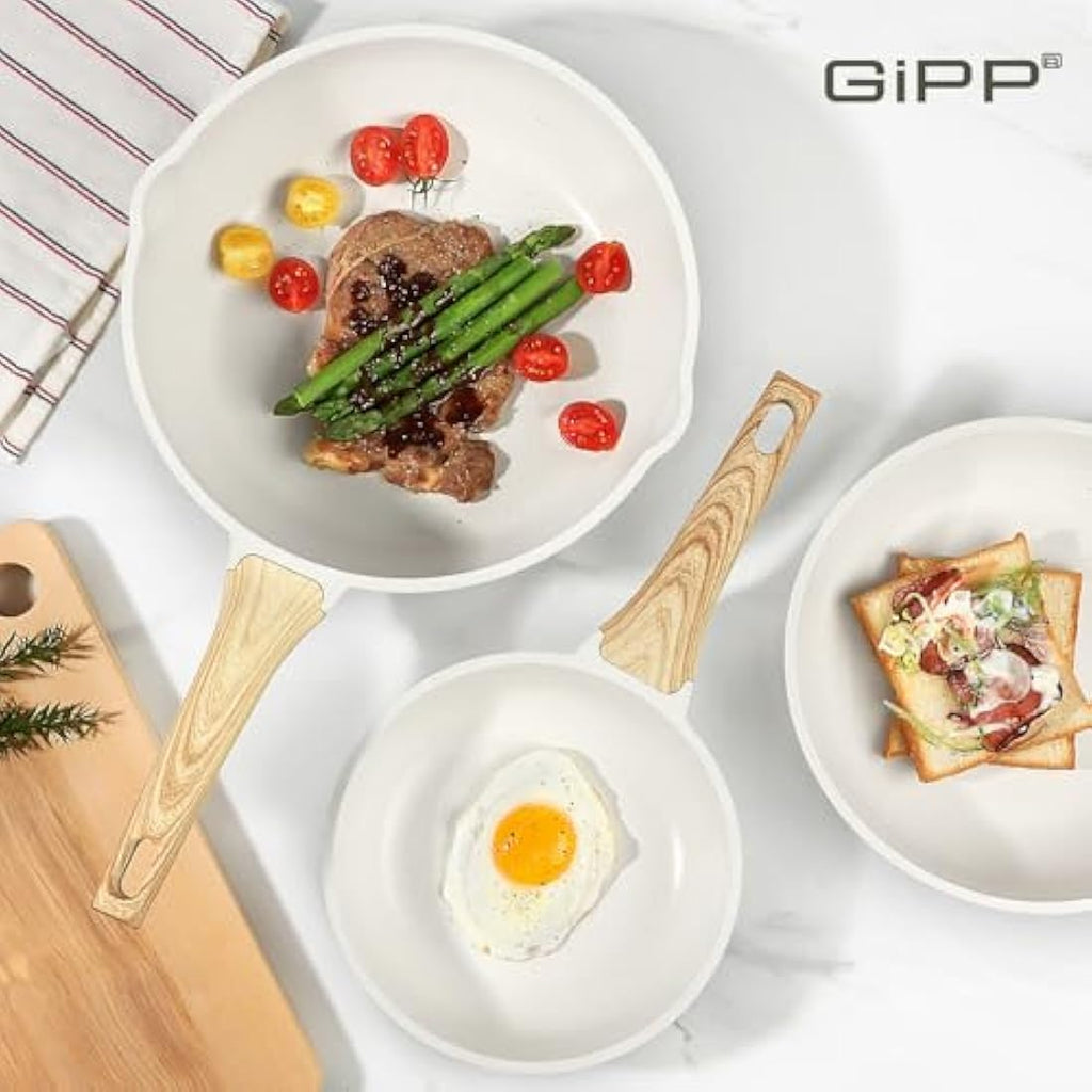 GiPP 14-Piece White Ceramic Nonstick Cookware Set | Induction Pots and Pans